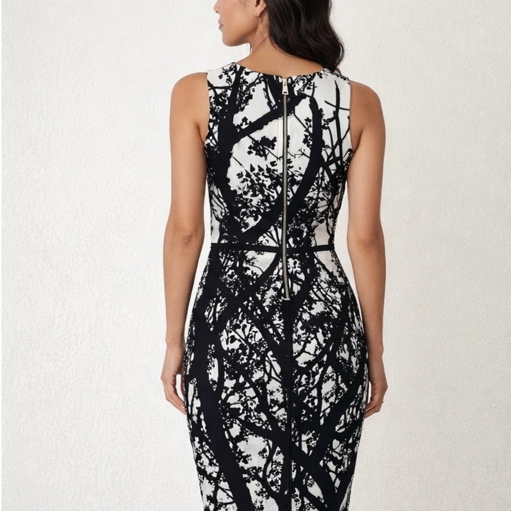 Taylor Black & White Print Sheath Dress Size 4 XS
Sleeveless Fitted